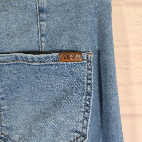 E Rock & Roll Denim Bargain Button Bell Flared Blue Jeans Dyed Frayed Hem Sz 30 - Picture 6 of 10
